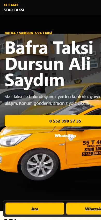 Bafra Taksi canlı web sitesinin mobil görünümü