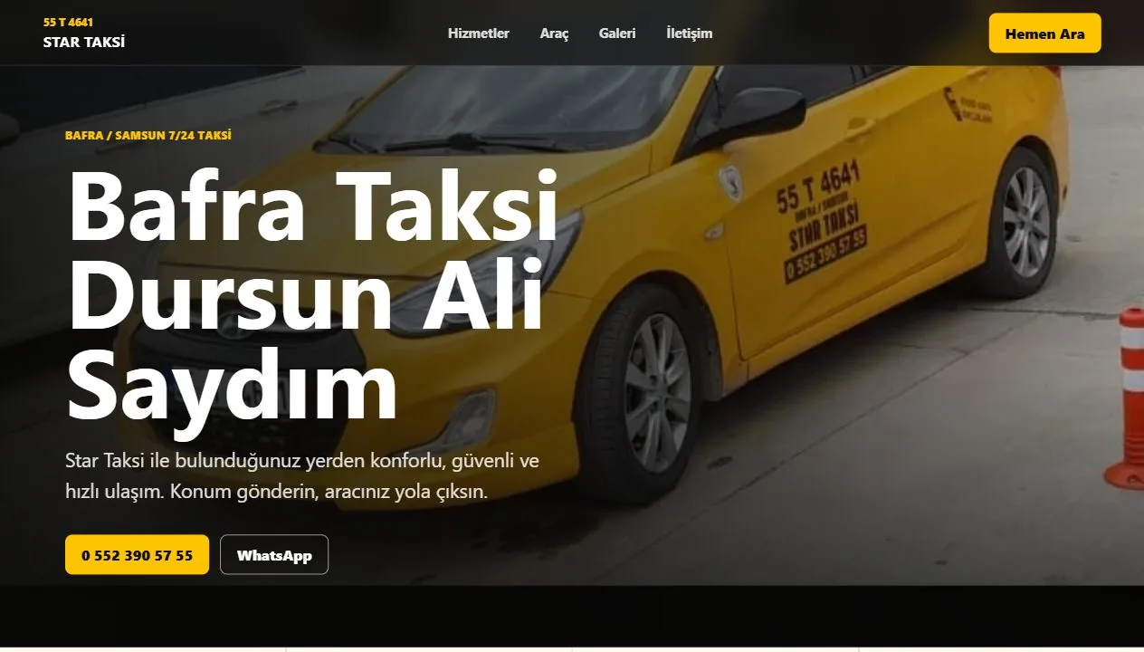 Bafra Taksi için hazırlanan masaüstü taksi web sitesi tasarımı