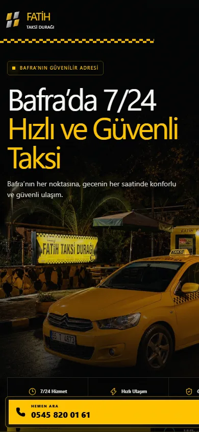 Fatih Taksi Durağı canlı web sitesinin mobil görünümü